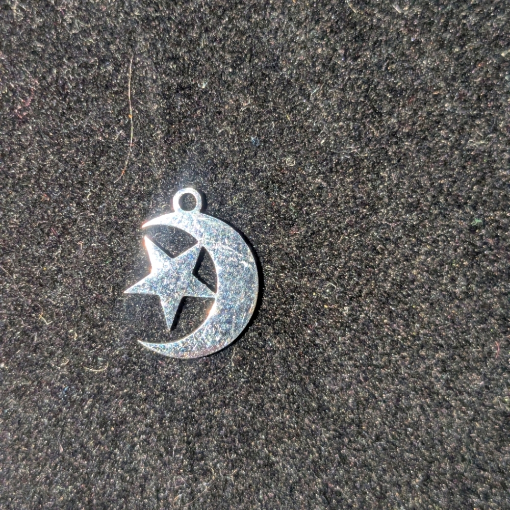 Silver Crescent Moon and Star Pendant